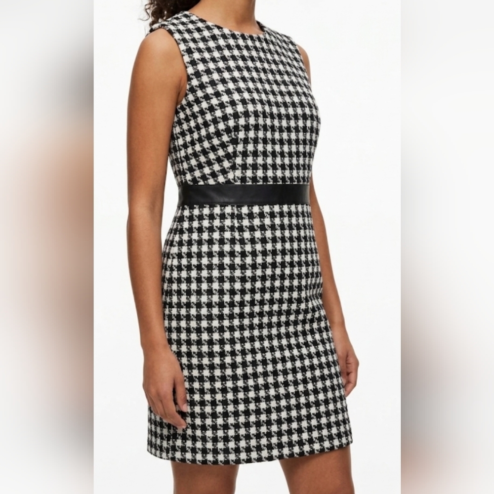 NWT Joe Fresh Black and White Mini Dress with Faux Leather Waistband size:14
